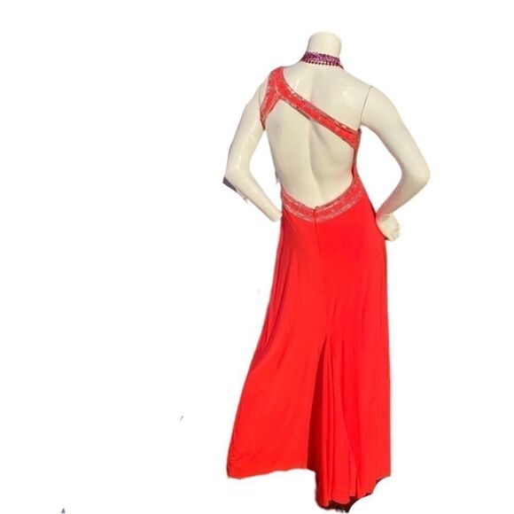 Betsy & Adam red/orange gorgeous gown w/ sequins - Picture 4 of 8